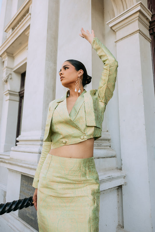 Nooré Midi Skirt Cropped Blazer Set - Pistachio