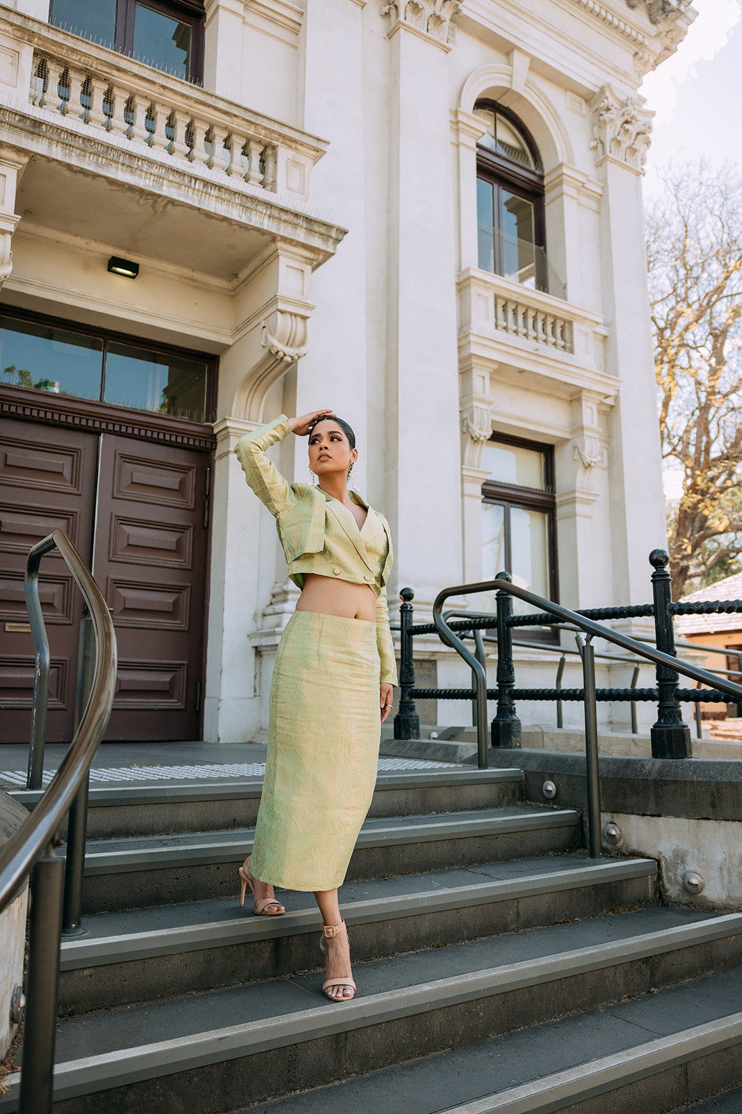 Nooré Midi Skirt Cropped Blazer Set - Pistachio
