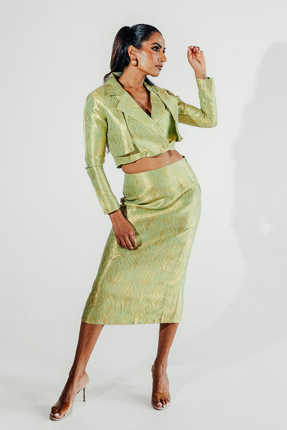 Nooré Midi Skirt Cropped Blazer Set - Pistachio