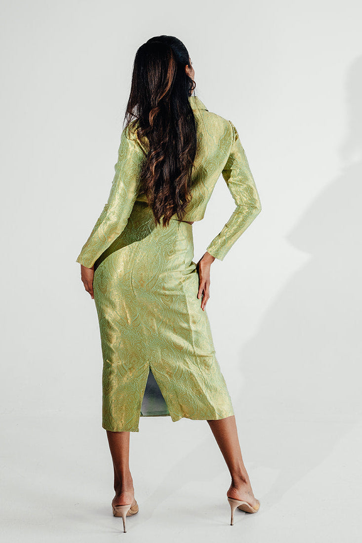 Nooré Midi Skirt Cropped Blazer Set - Pistachio
