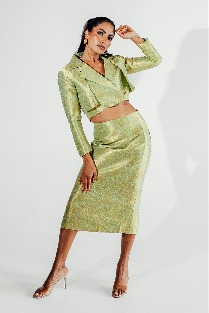Nooré Midi Skirt Cropped Blazer Set - Pistachio