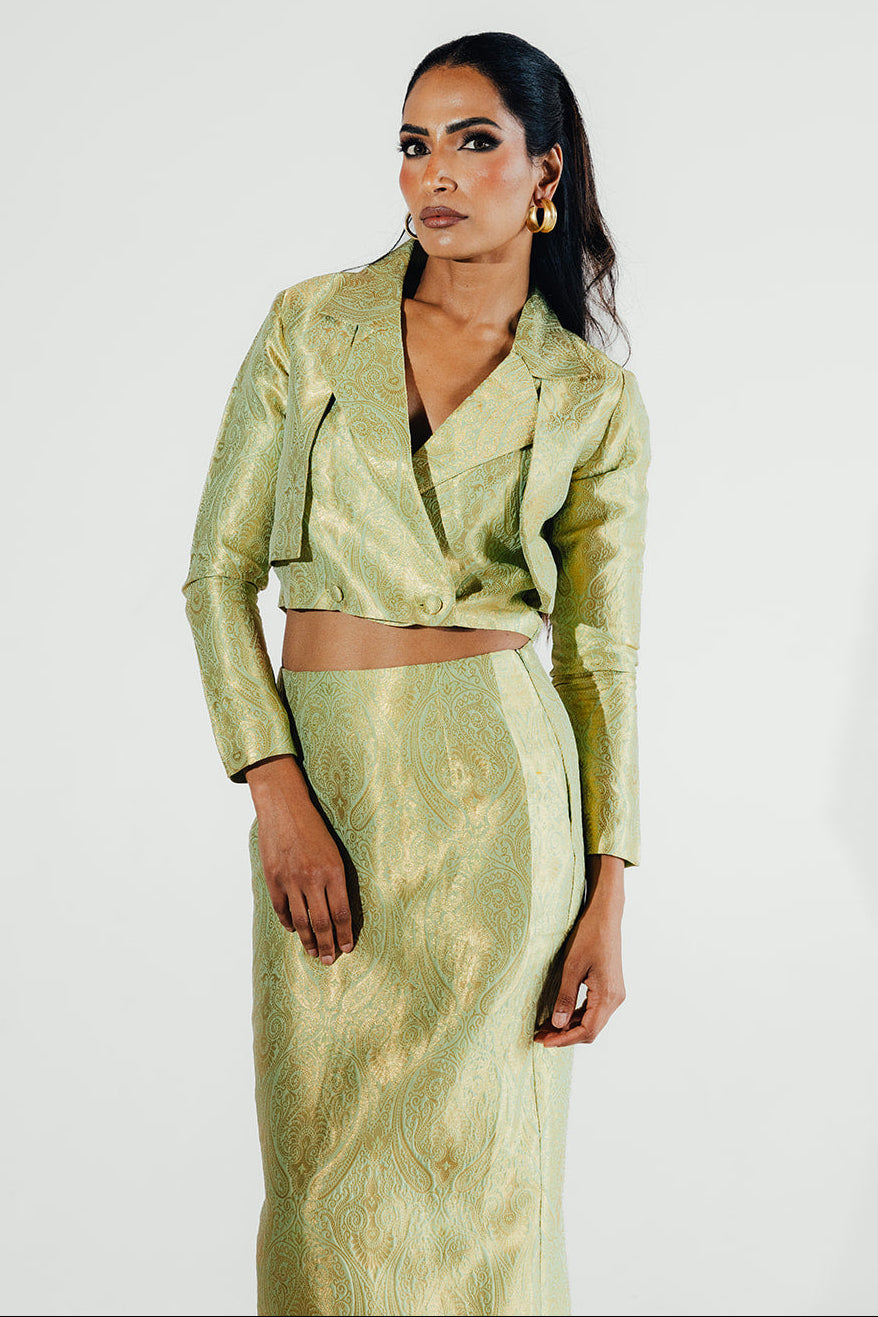 Nooré Midi Skirt Cropped Blazer Set - Pistachio