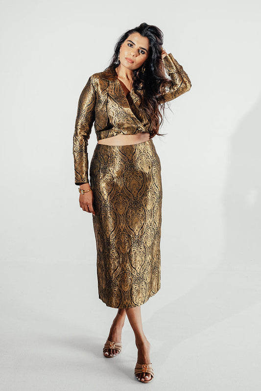 Nooré Midi Skirt Cropped Blazer Set - Midnight
