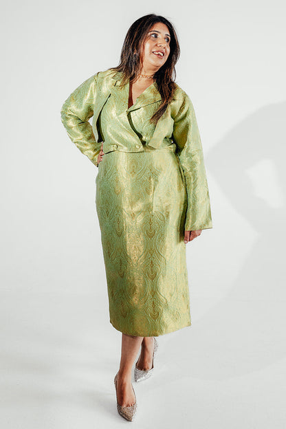 Nooré Midi Skirt Cropped Blazer Set - Pistachio